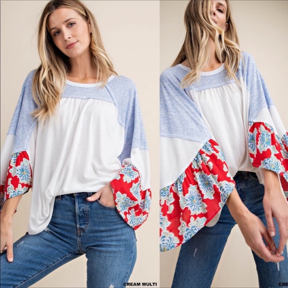 💃Salma Floral Print Sleeve Boho Blouse Top - Picture 3 of 6